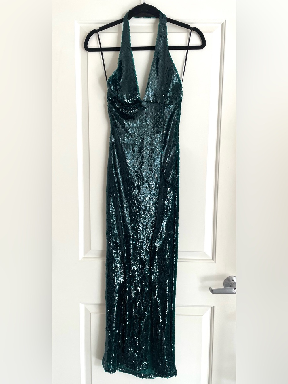 Zara Green Sequin Halter‎ Midi Dress Size Large